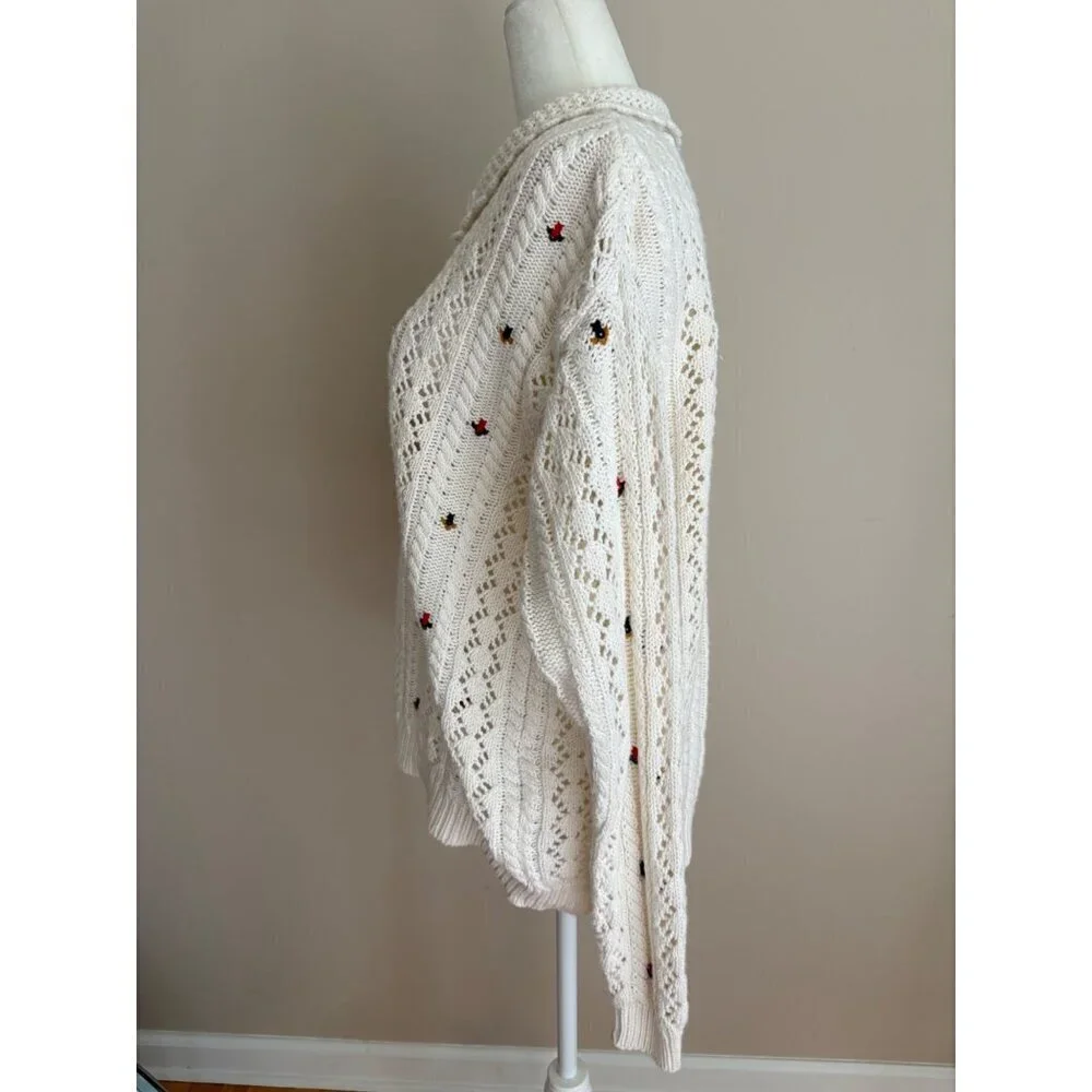 Vintage 90s Cottagecore Liz Sport Floral Embroidered Sweater Size Small - Picture 6 of 14